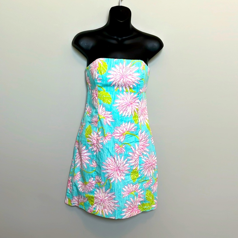 Lilly Pulitzer Strapless All Dahled Up Dress sz 2